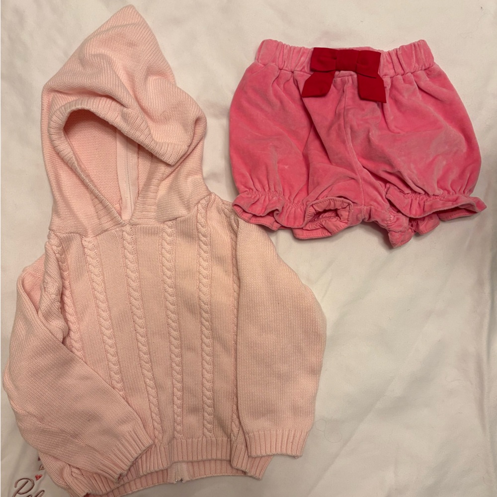 Pink Hooded Sweater and Shorts Set